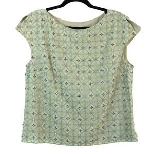 NWT Talbots Blouse Sequin Embroidered Cap Slit Sleeve PURE SILK Party Womens 10